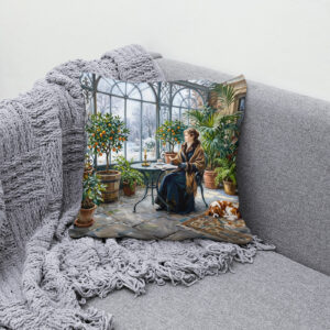 Kissen: Cozy Winter Orangery with Cavalier Spaniel