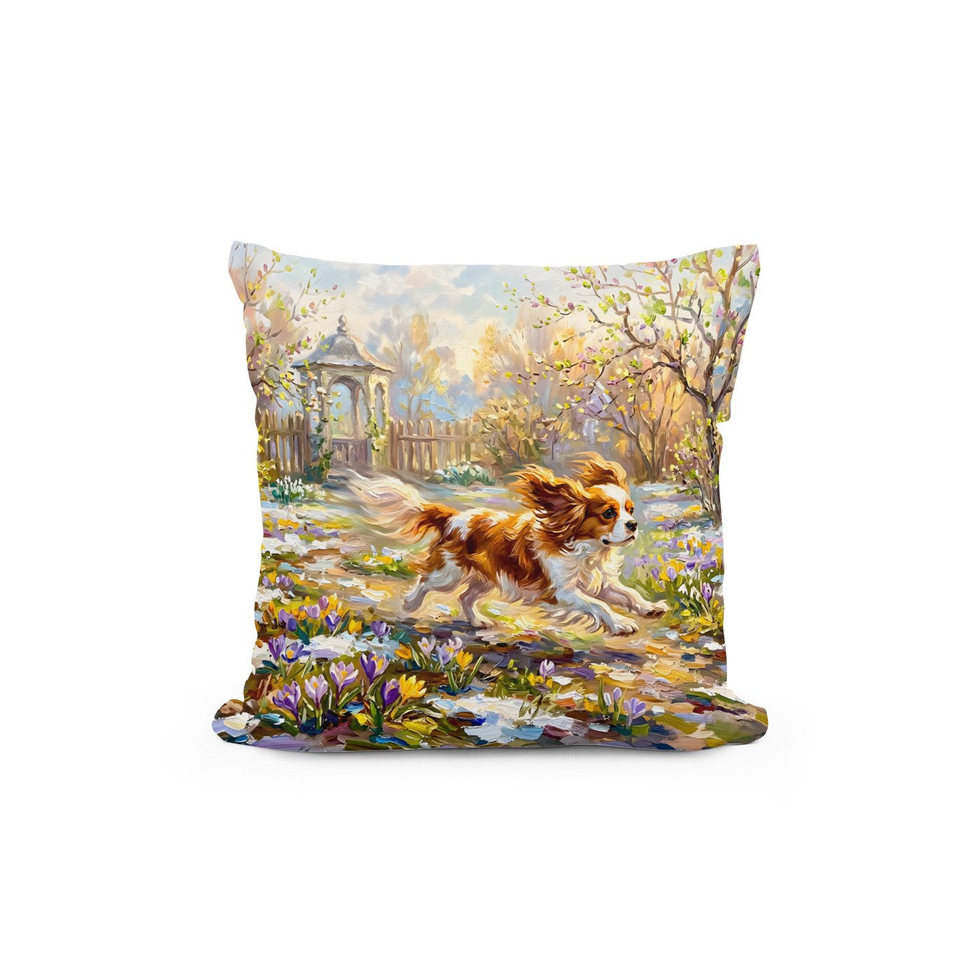Kissen: Cavalier Spaniel in Blooming Spring Garden – Bild 2