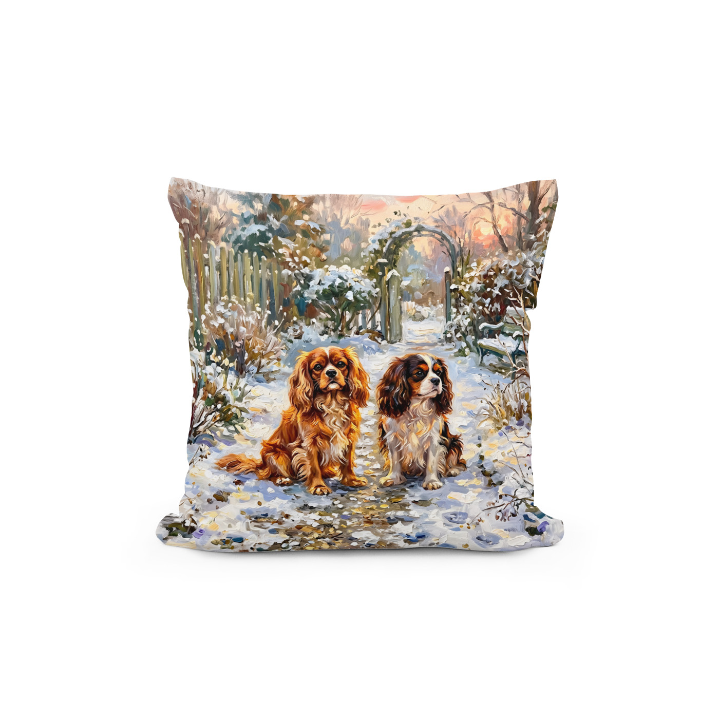 Kissen: Two Cavalier Spaniels on Winter Path – Bild 2