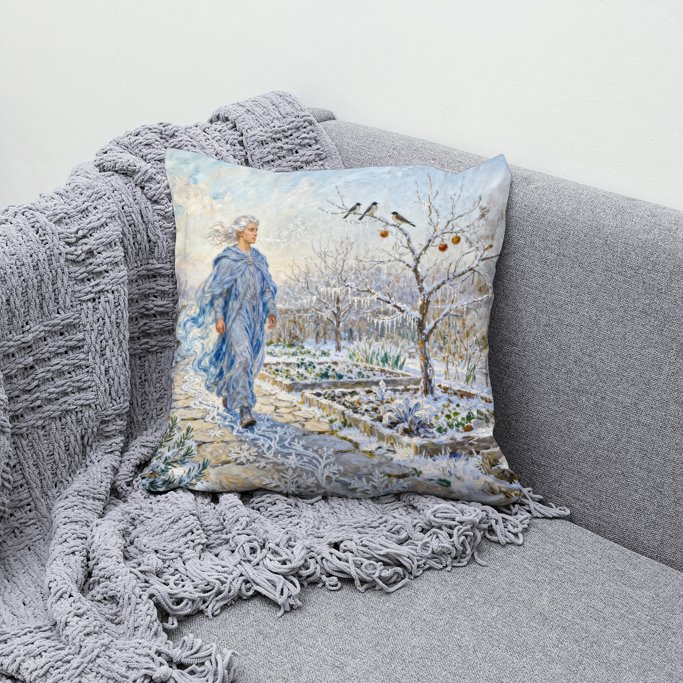 Kissen: Greek God Boreas Winter Garden