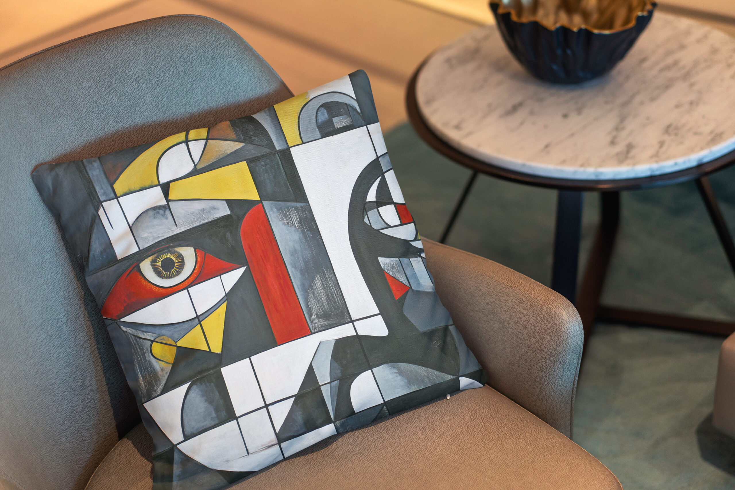 Kissen: Modern Cubist Face Abstraction