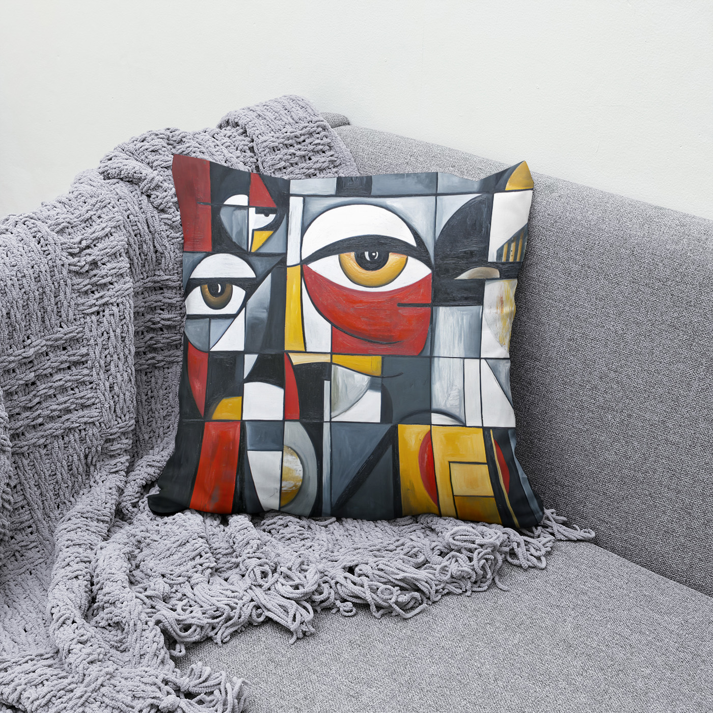 Kissen: Geometric Cubist Portrait Abstract