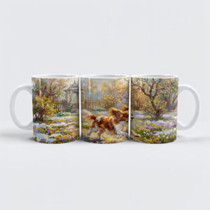 raxxa Premium-Tasse: Cavalier Spaniel in Blooming Spring Garden