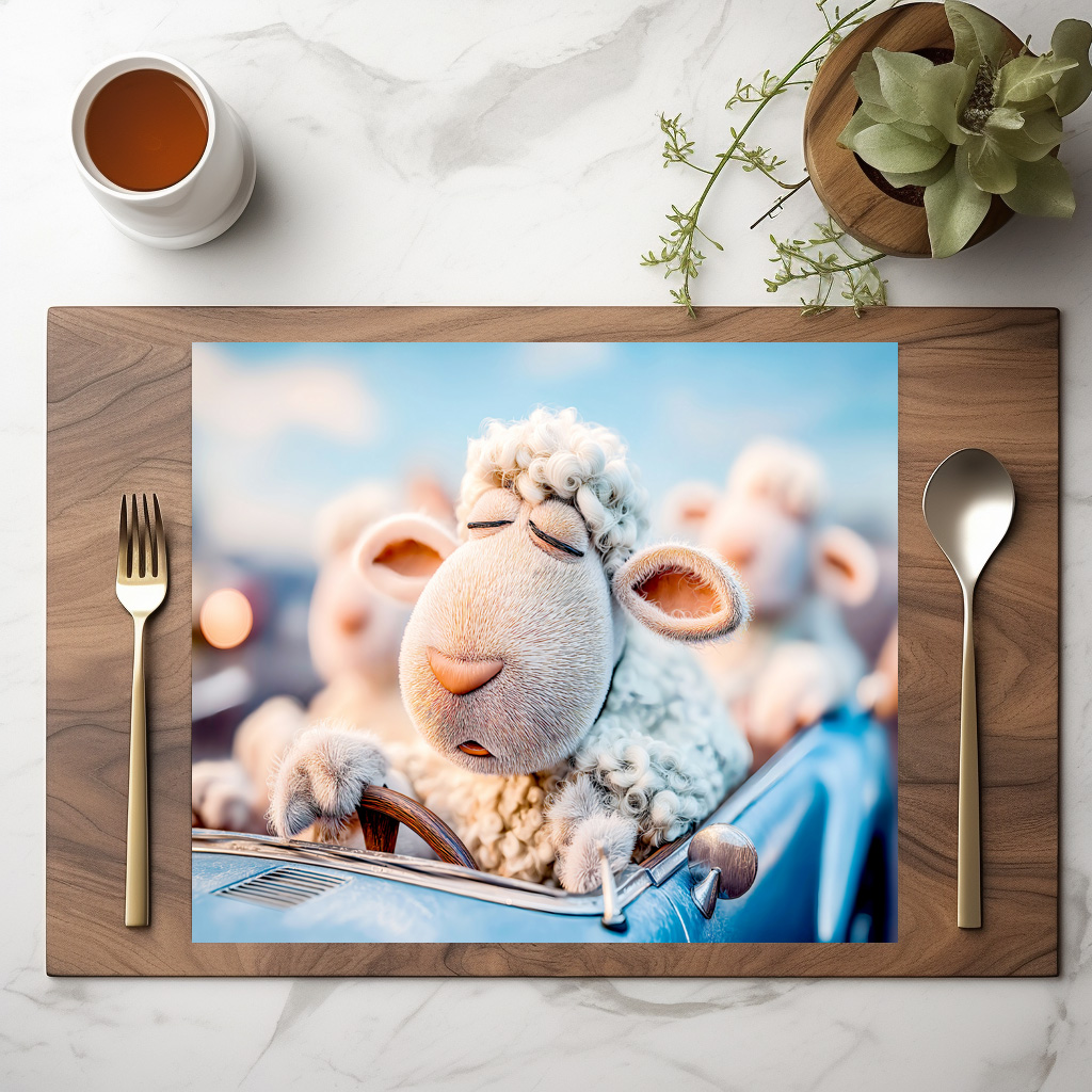 raxxa Premium-Tischset: Sheep sleeping at car steering wheel illustration – Bild 2