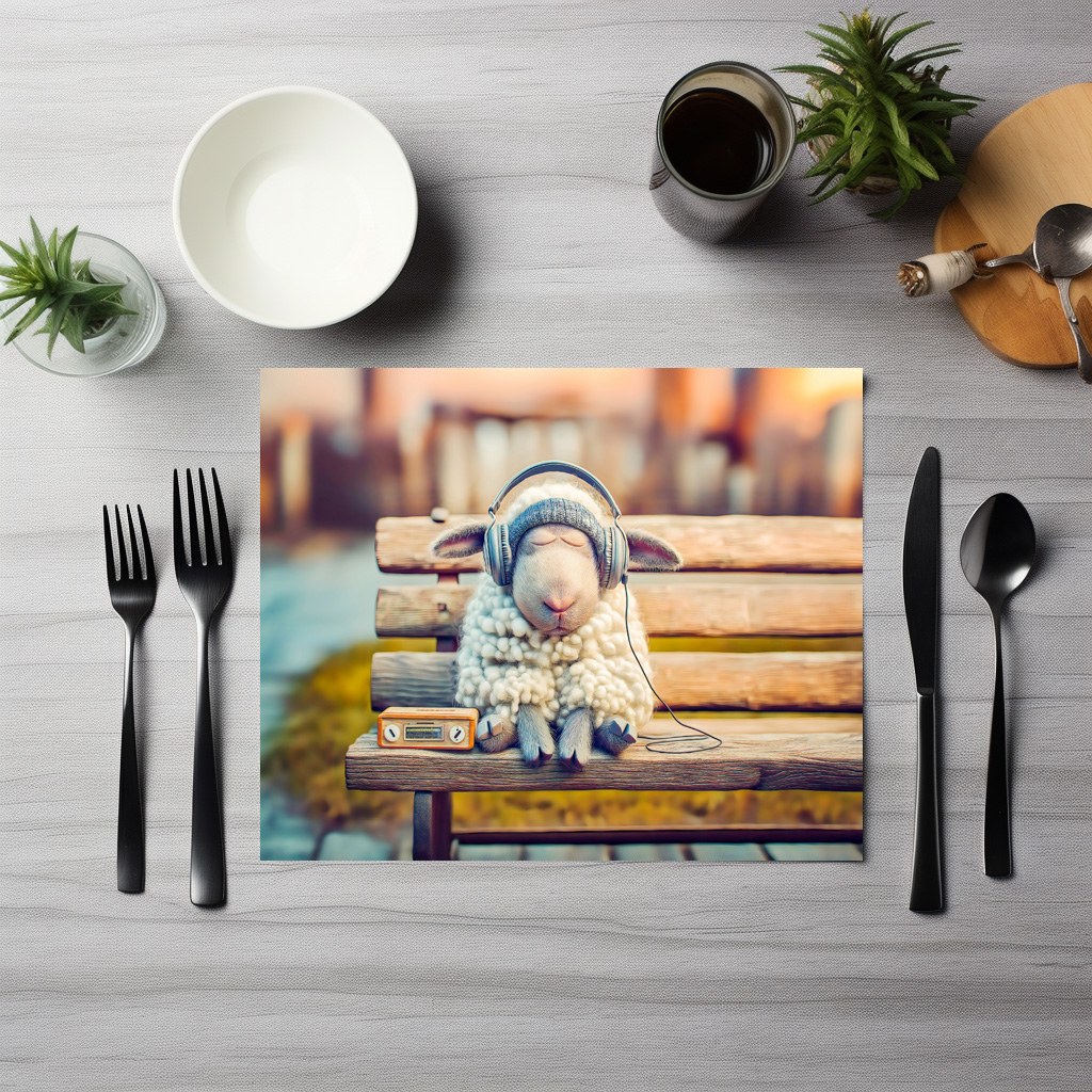 raxxa Premium-Tischset: Sheep napping with headphones bench – Bild 3