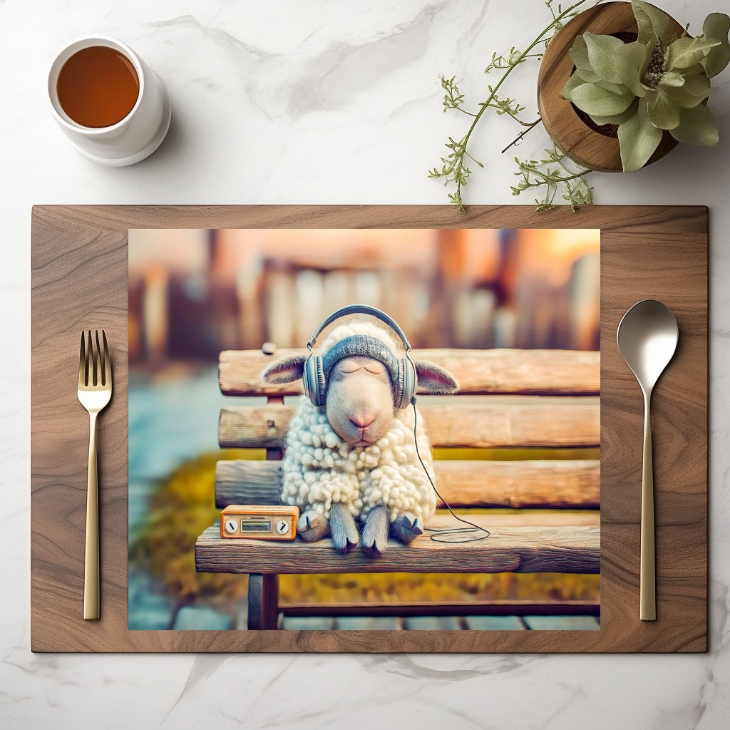 raxxa Premium-Tischset: Sheep napping with headphones bench