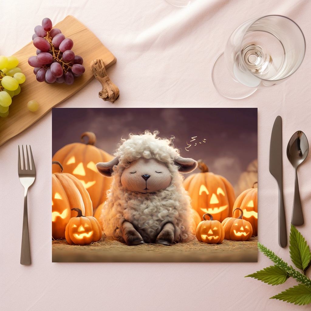 raxxa Premium-Tischset: Sheep sleeping among Halloween pumpkins illustration – Bild 2