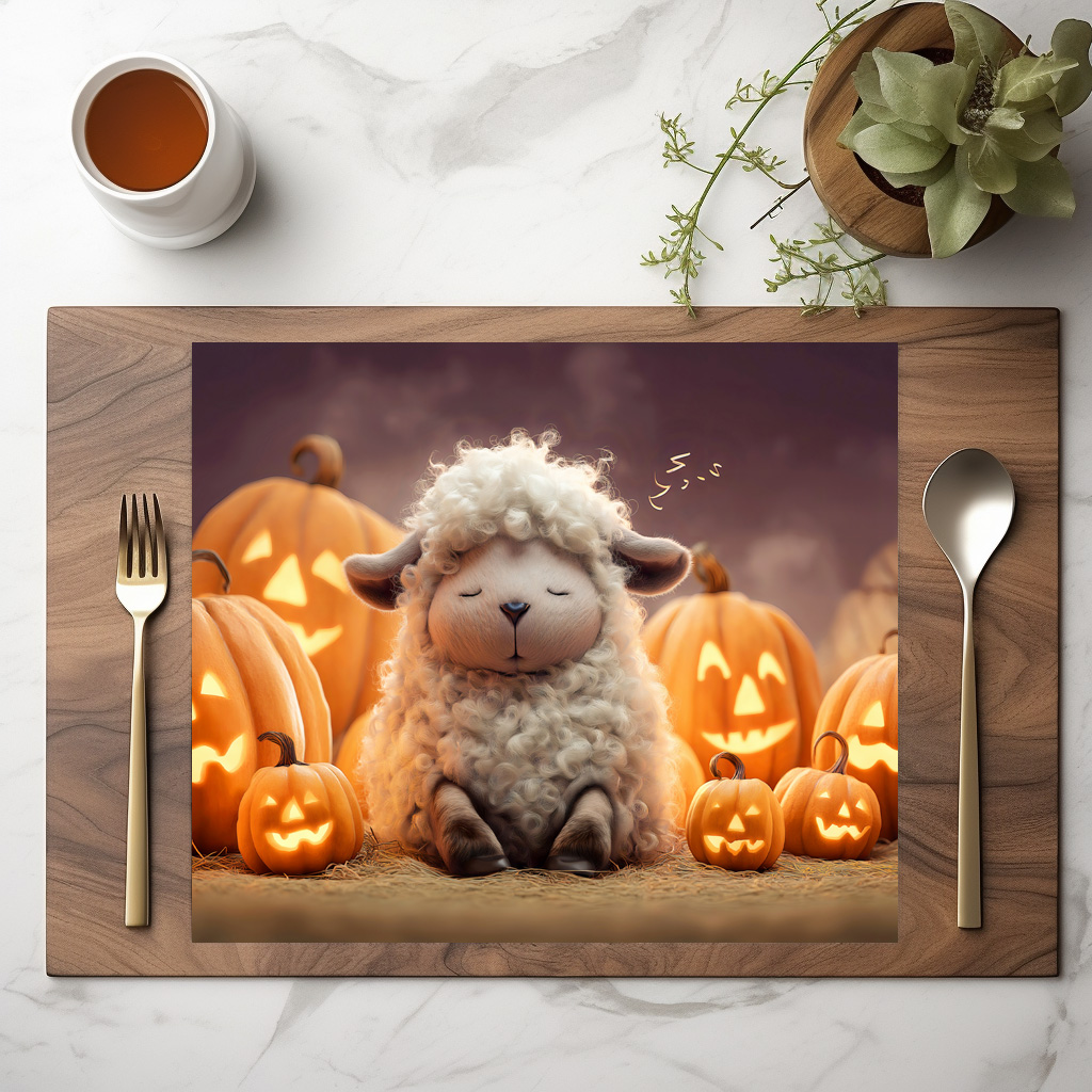raxxa Premium-Tischset: Sheep sleeping among Halloween pumpkins illustration – Bild 3
