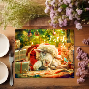 raxxa Premium-Tischset: Sleeping sheep under Christmas tree lights