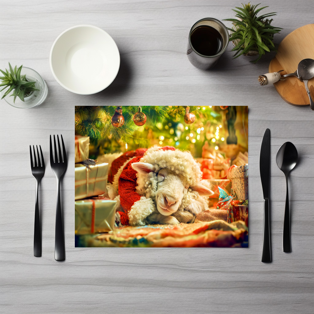 raxxa Premium-Tischset: Sleeping sheep under Christmas tree lights – Image 3