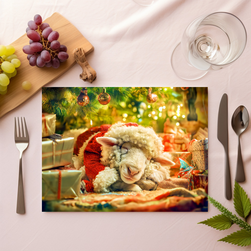 raxxa Premium-Tischset: Sleeping sheep under Christmas tree lights – Image 2