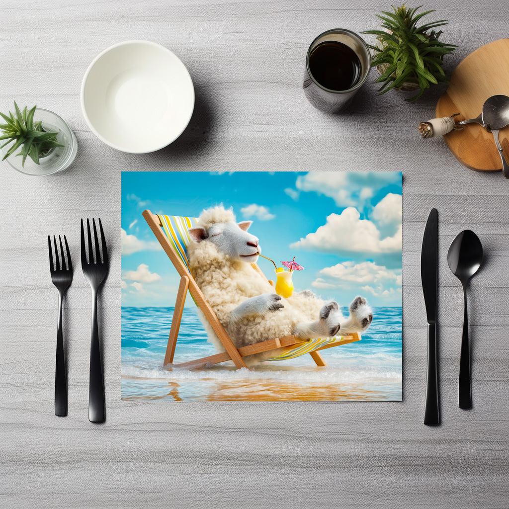 raxxa Premium-Tischset: Sheep in deck chair with cocktail illustration