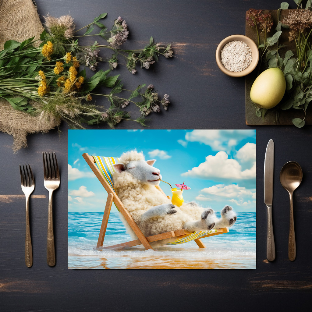 raxxa Premium-Tischset: Sheep in deck chair with cocktail illustration - Imagen 2