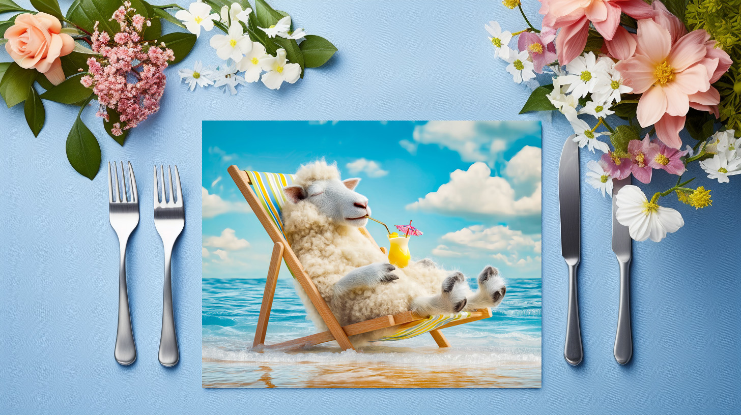 raxxa Premium-Tischset: Sheep in deck chair with cocktail illustration - Imagen 3