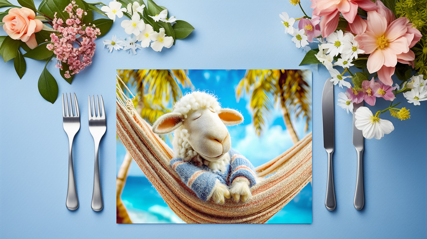 raxxa Premium-Tischset: Relaxing sheep sleeping in beach hammock – Bild 3