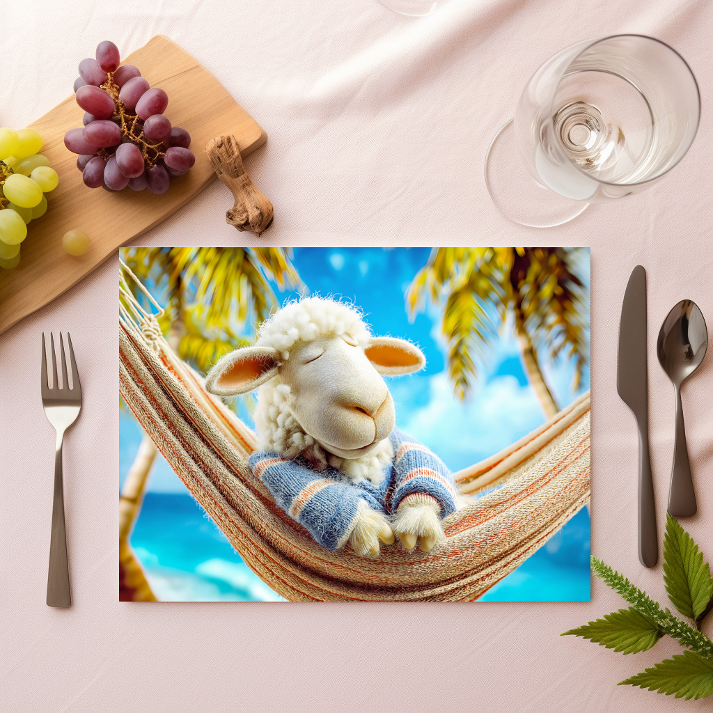 raxxa Premium-Tischset: Relaxing sheep sleeping in beach hammock – Bild 2