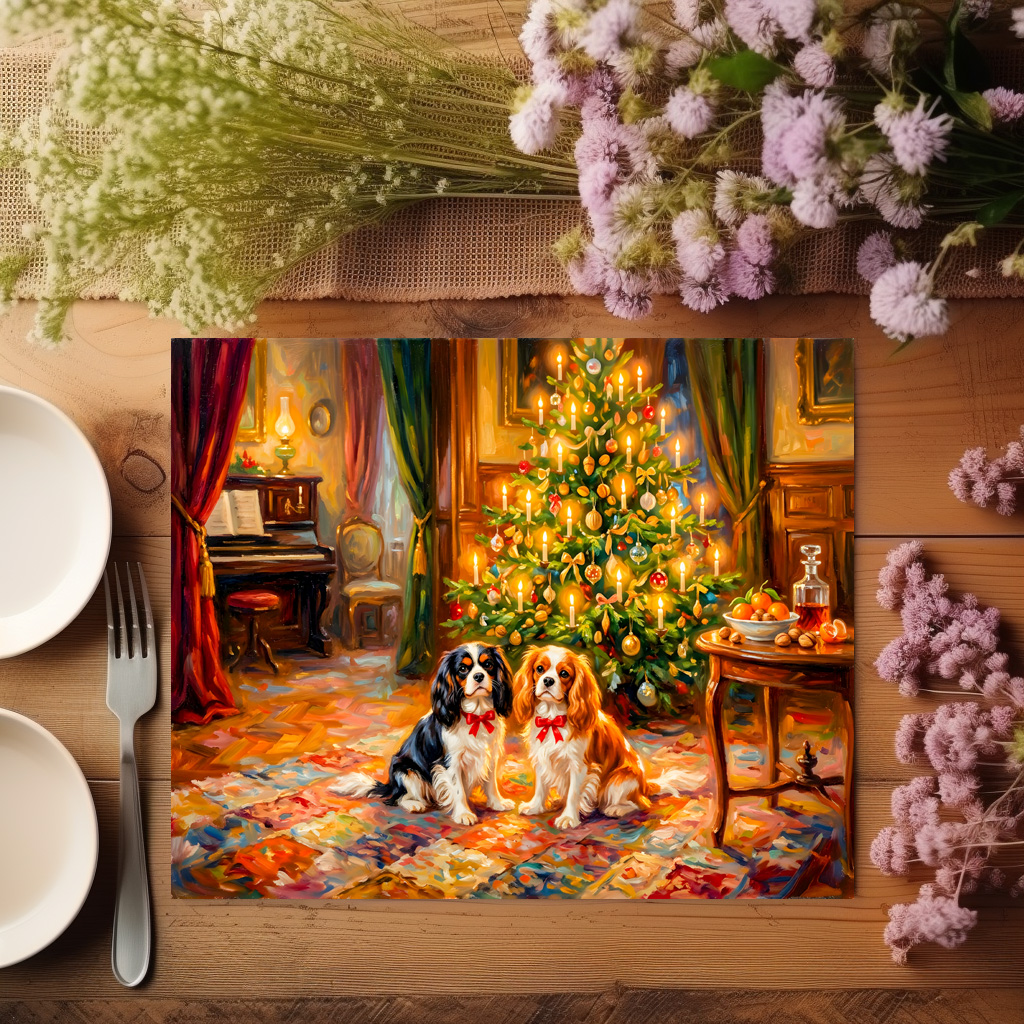 raxxa Premium-Tischset: Cavalier Spaniels by Christmas Tree