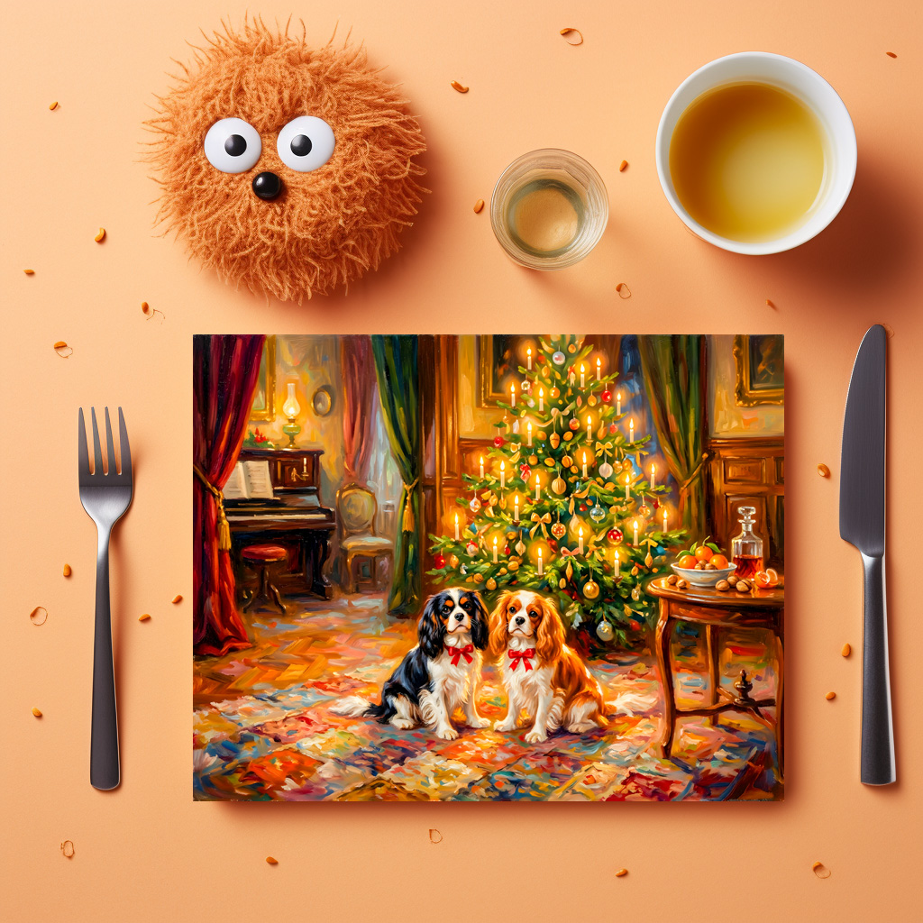 raxxa Premium-Tischset: Cavalier Spaniels by Christmas Tree – Bild 2
