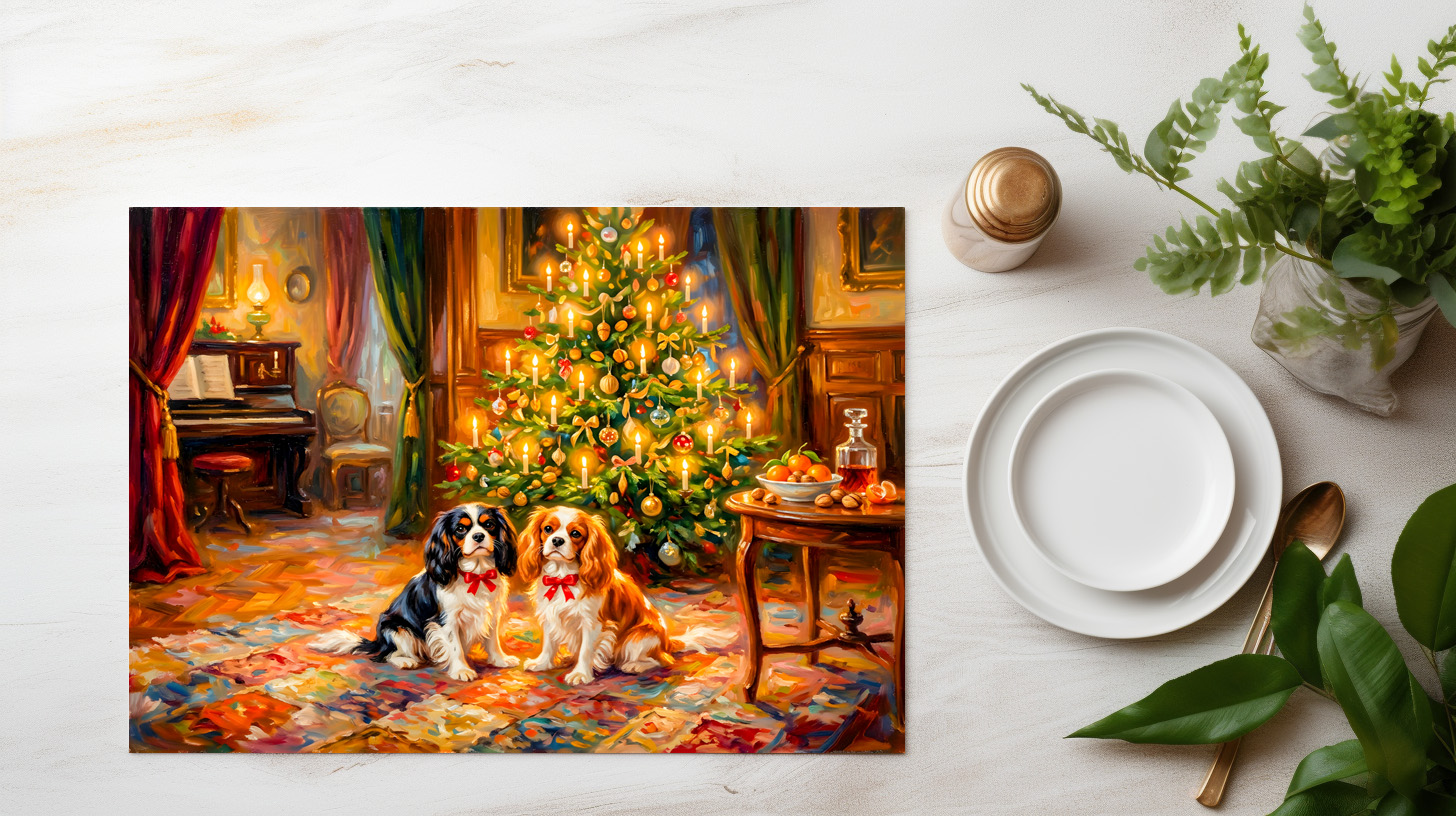 raxxa Premium-Tischset: Cavalier Spaniels by Christmas Tree – Bild 3