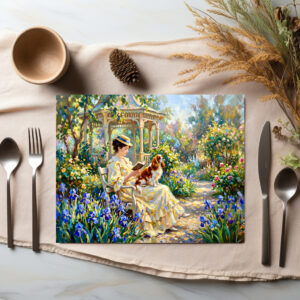 raxxa Premium-Tischset: Woman Reading in Garden with Cavalier Spaniel