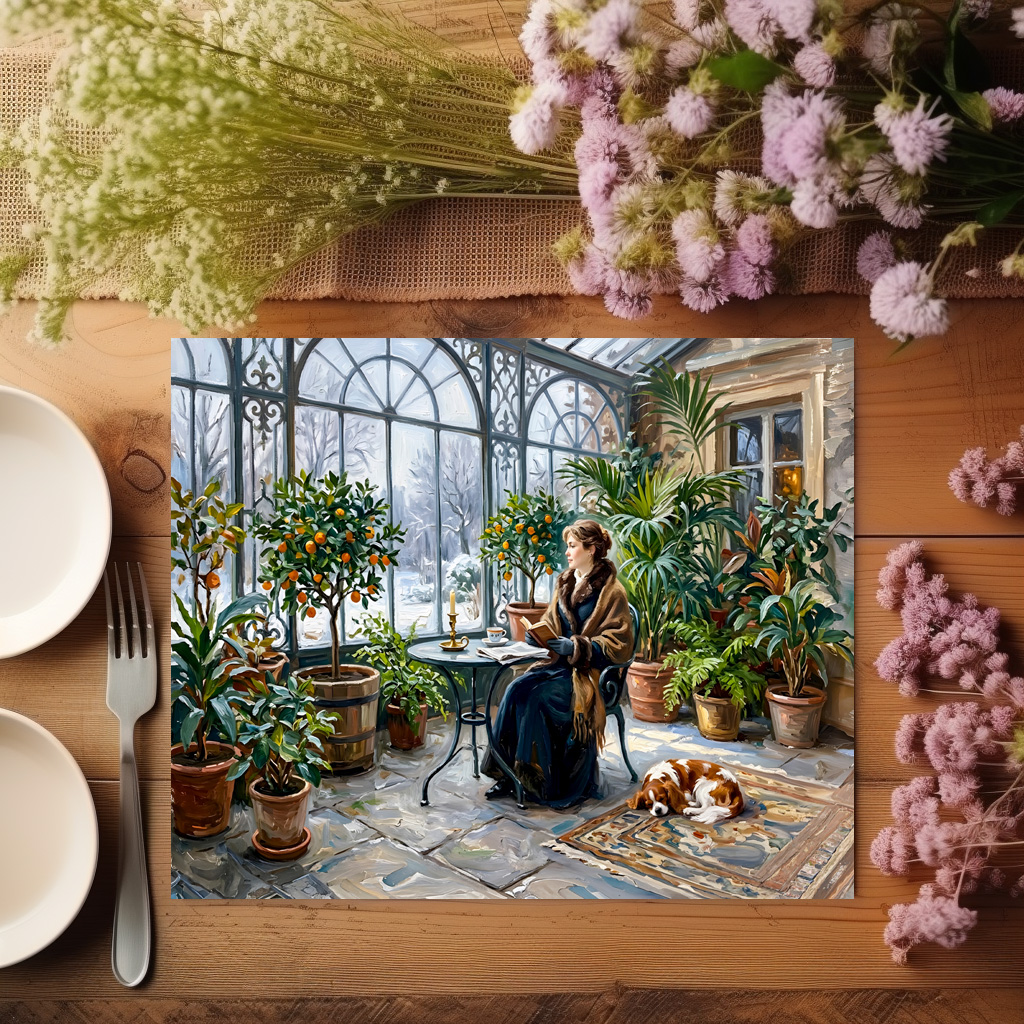 raxxa Premium-Tischset: Cozy Winter Orangery with Cavalier Spaniel – Bild 2