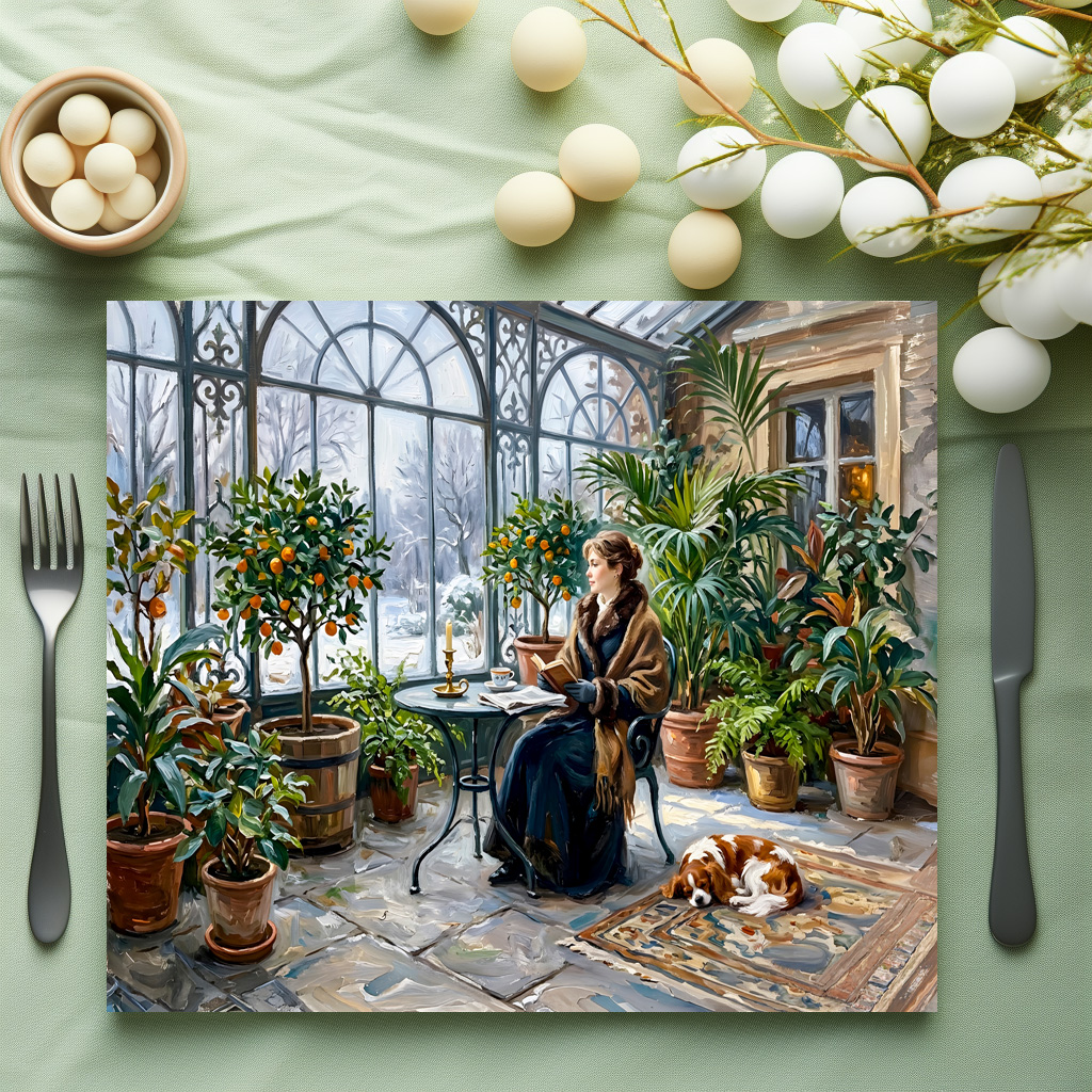 raxxa Premium-Tischset: Cozy Winter Orangery with Cavalier Spaniel – Bild 3