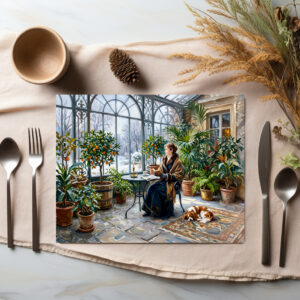 raxxa Premium-Tischset: Cozy Winter Orangery with Cavalier Spaniel