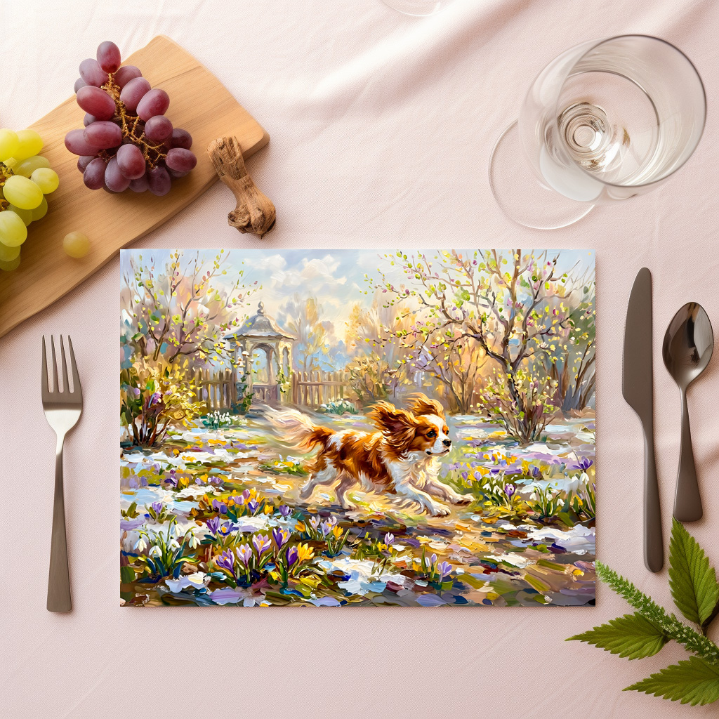 raxxa Premium-Tischset: Cavalier Spaniel in Blooming Spring Garden