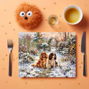 raxxa Premium-Tischset: Two Cavalier Spaniels on Winter Path