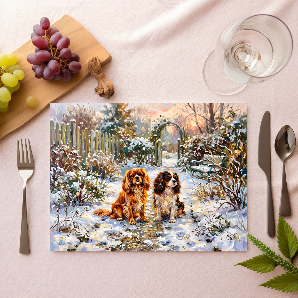 raxxa Premium-Tischset: Two Cavalier Spaniels on Winter Path – Bild 2