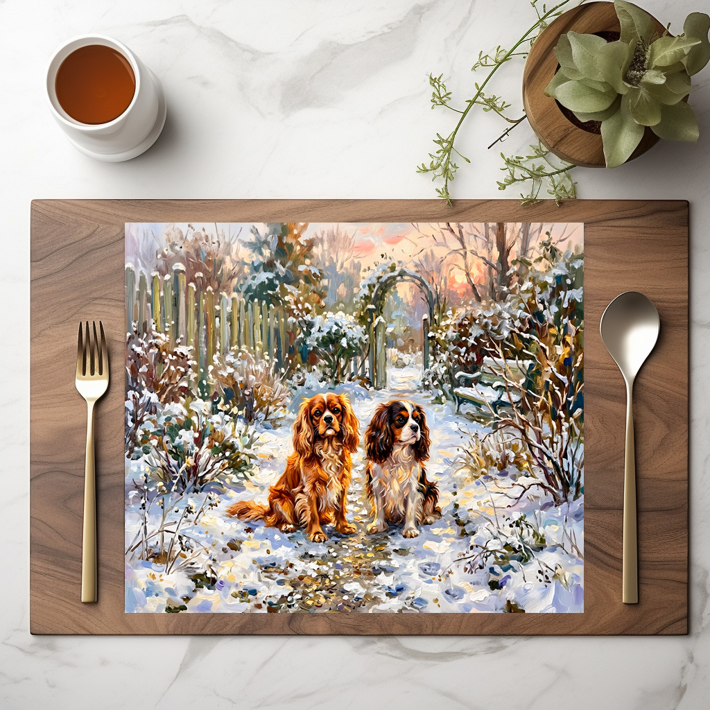 raxxa Premium-Tischset: Two Cavalier Spaniels on Winter Path – Bild 3