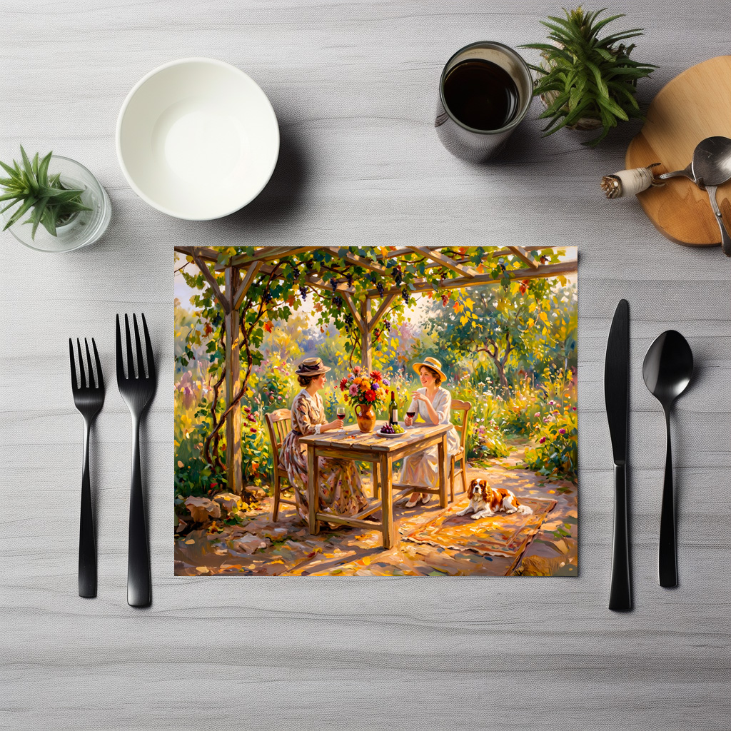 raxxa Premium-Tischset: Ladies Sharing Wine Under Garden Pergola – Bild 3