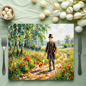 raxxa Premium-Tischset: Man Walking Field Path with Cavalier Spaniel