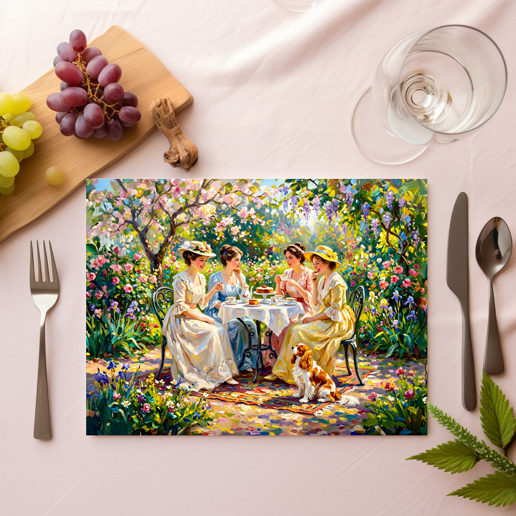 raxxa Premium-Tischset: Ladies’ Garden Gathering with Cavalier Spaniel