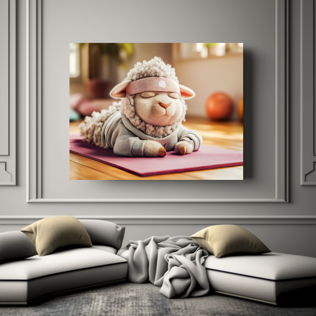 Poster: Yoga sheep meditating on mat – Bild 2