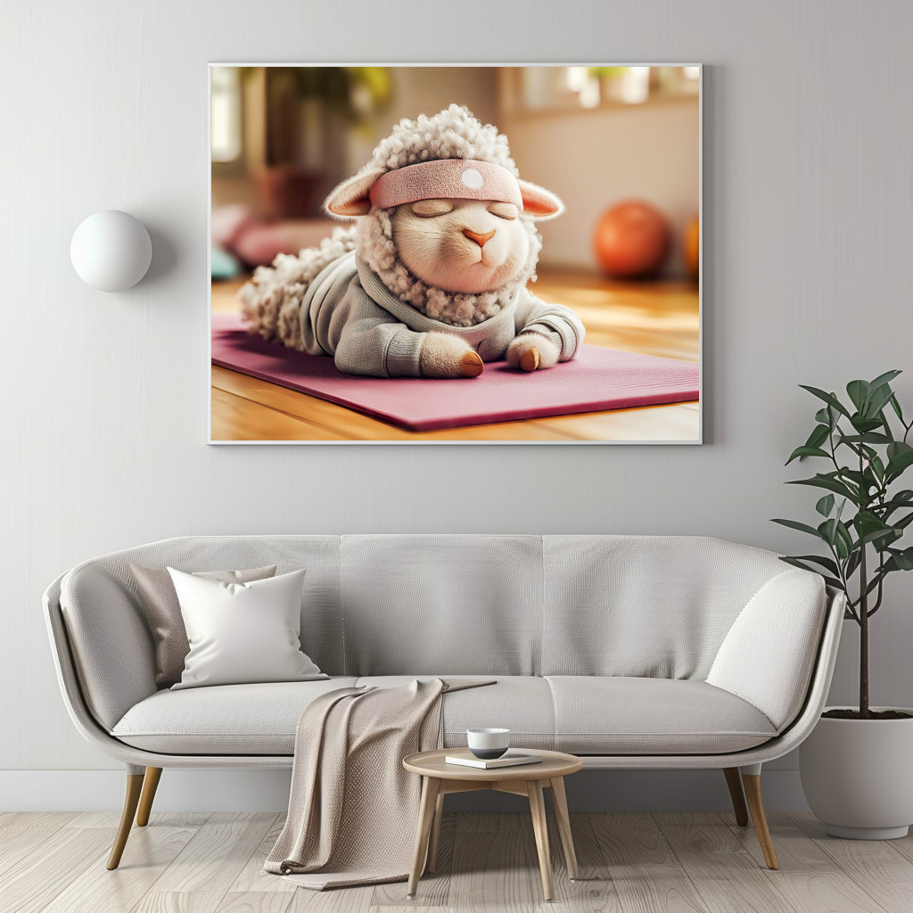 Poster: Yoga sheep meditating on mat – Bild 3