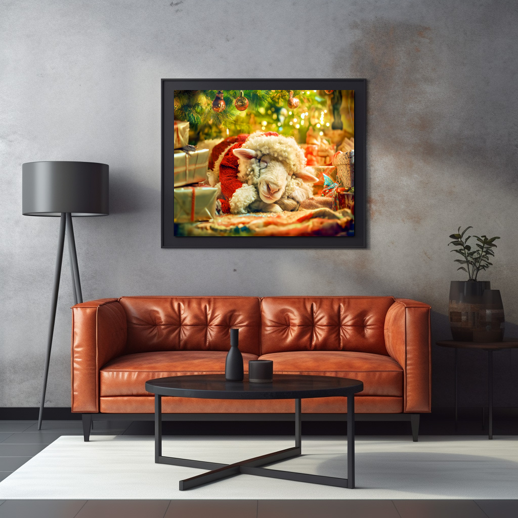 Poster: Sleeping sheep under Christmas tree lights – Bild 3
