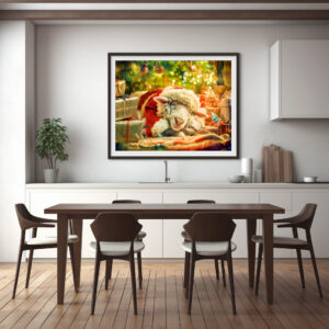 Poster: Sleeping sheep under Christmas tree lights