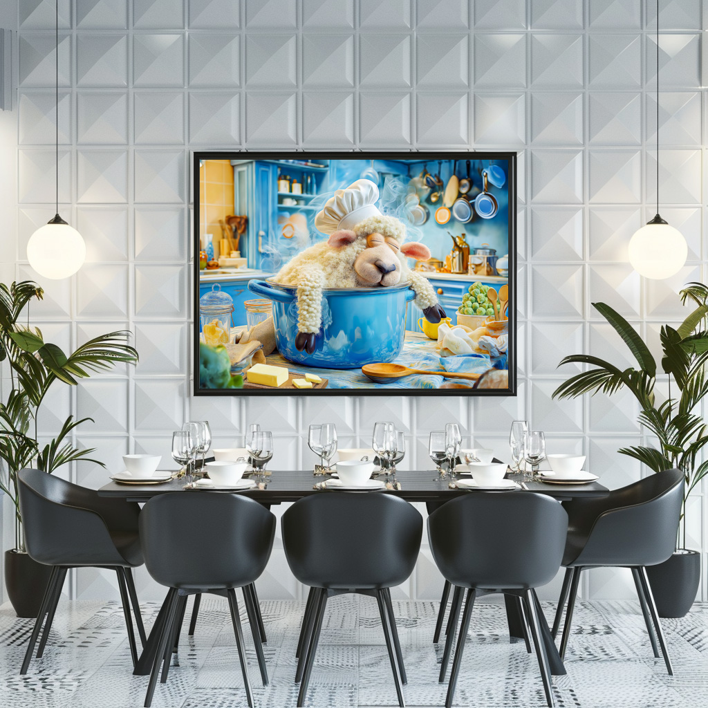 Poster: Chef sheep sleeping in cooking pot
