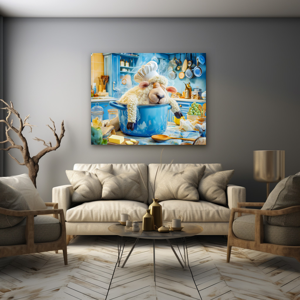 Poster: Chef sheep sleeping in cooking pot – Bild 2