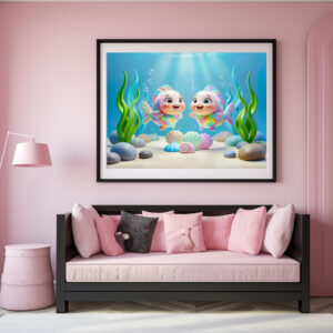 Poster: Cute 3D Pisces Zodiac Fish