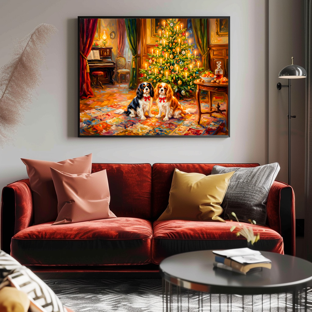 Poster: Cavalier Spaniels by Christmas Tree – Bild 2