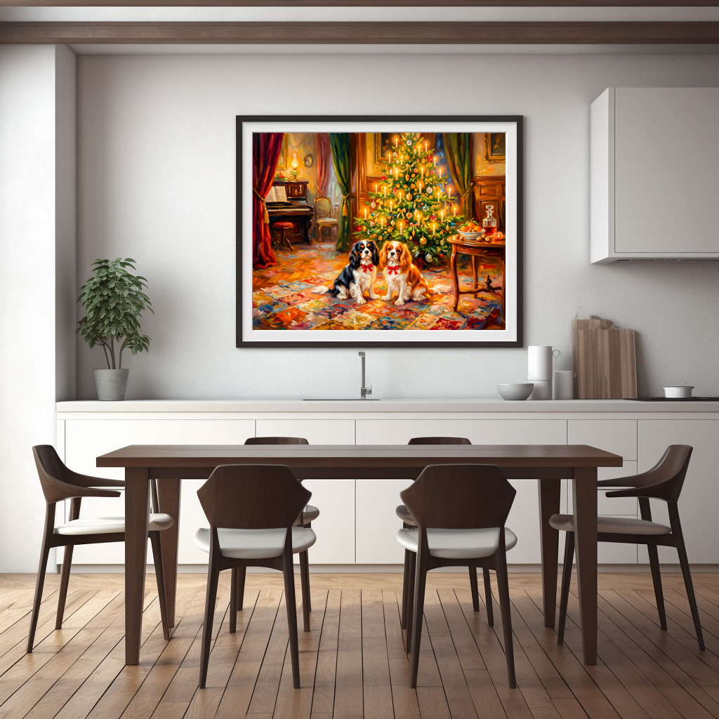 Poster: Cavalier Spaniels by Christmas Tree – Bild 3
