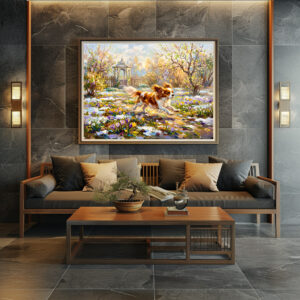Poster: Cavalier Spaniel in Blooming Spring Garden