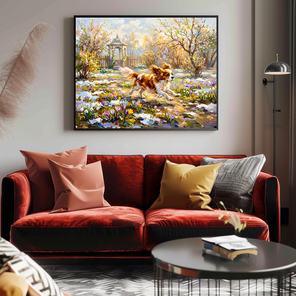 Poster: Cavalier Spaniel in Blooming Spring Garden – Bild 2