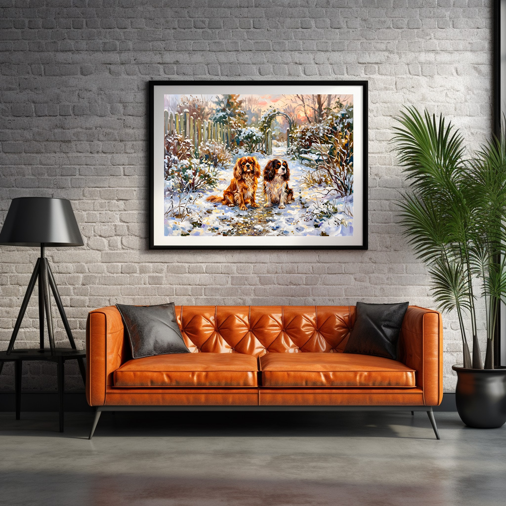 Poster: Two Cavalier Spaniels on Winter Path – Bild 2