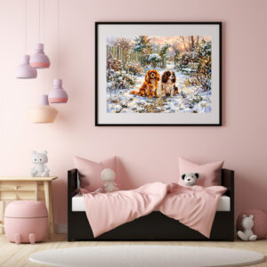 Poster: Two Cavalier Spaniels on Winter Path