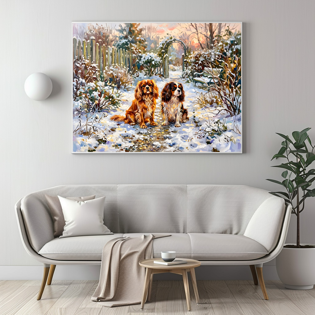 Poster: Two Cavalier Spaniels on Winter Path – Bild 3