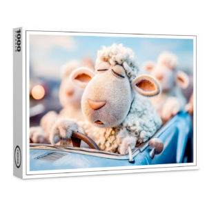 raxxa Premium-Puzzle: Sheep sleeping at car steering wheel illustration