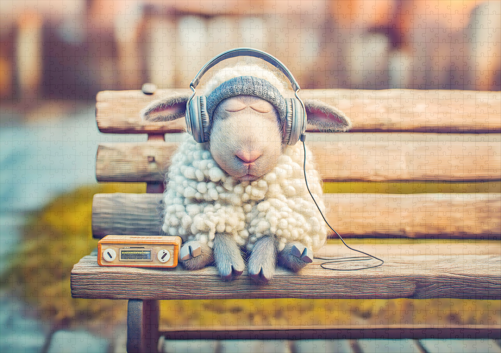raxxa Premium-Puzzle: Sheep napping with headphones bench – Bild 2